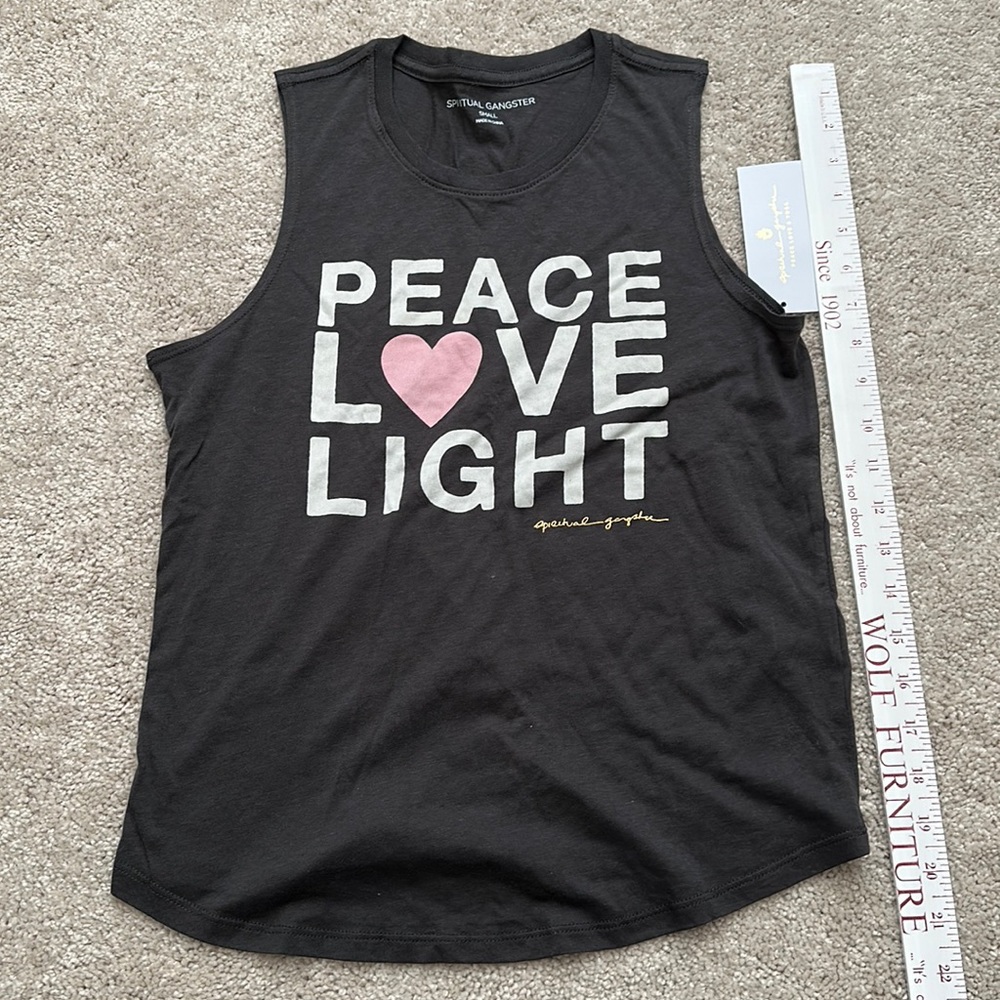 NWT Spiritual gangster- peace, love and light grey tank. Size small